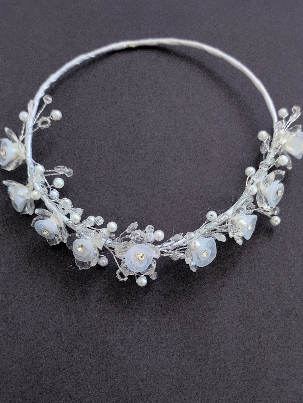 floral crystal and faux pearl First Communion headband Flower Girl Headband